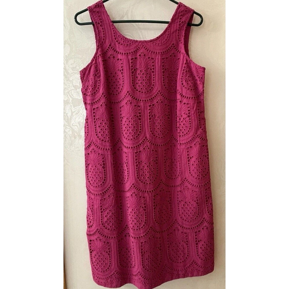 NWT J Jill Dress Eyelet XS Peony Pink Pineapple Sleeveless Lace Shift Resort